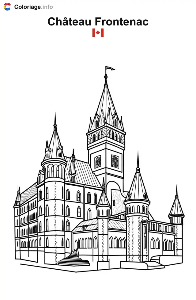 Coloriage Château Frontenac Canada - Monuments à imprimer