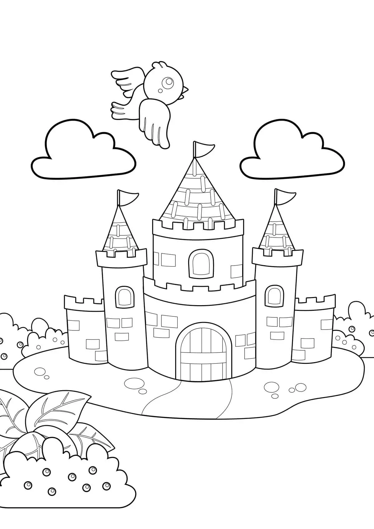 Ausmalbild Prinzessinnen Schloss – Einfache Ausmalbilder zum Ausdrucken