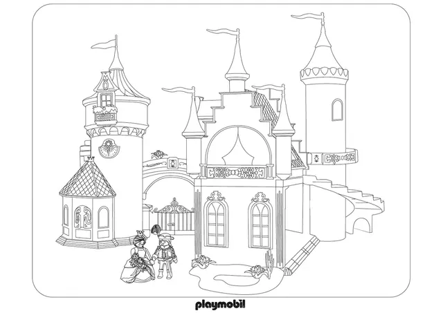 Coloriage Château Roi Reine Princesse Playmobil - Chateau à imprimer