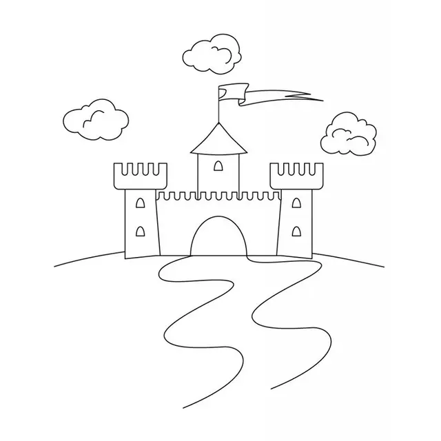 Coloriage Château Sur La Colline - Chat à imprimer