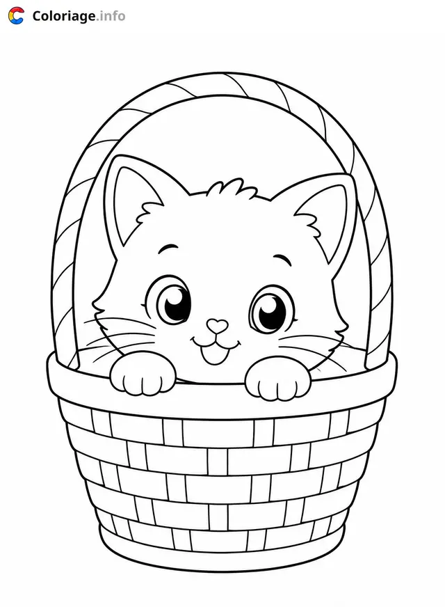 Coloriage Chaton mignon dans un panier - Chaton mignon à imprimer