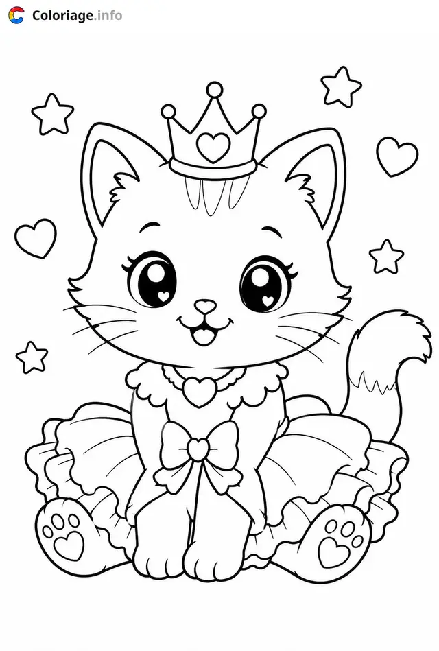 Coloriage Chaton mignon princesse avec couronne - Chaton mignon à imprimer