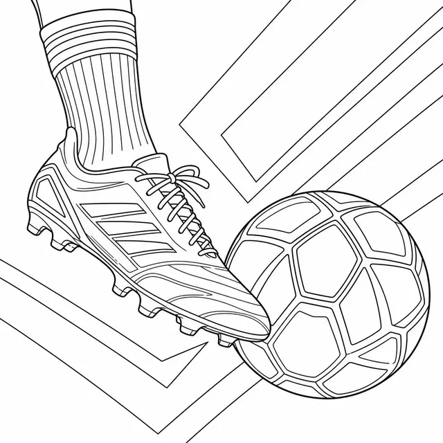 Desenho de Chuteira com Crampom sobre a Bola de Futebol para colorir
