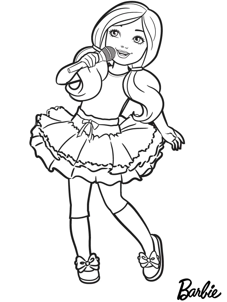 Coloriage Chelsea Chante Une Chanson - Barbie à imprimer