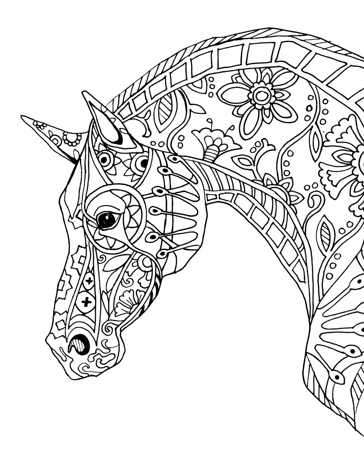 Disegno di Cavallo adulto decorativo di profilo da stampare