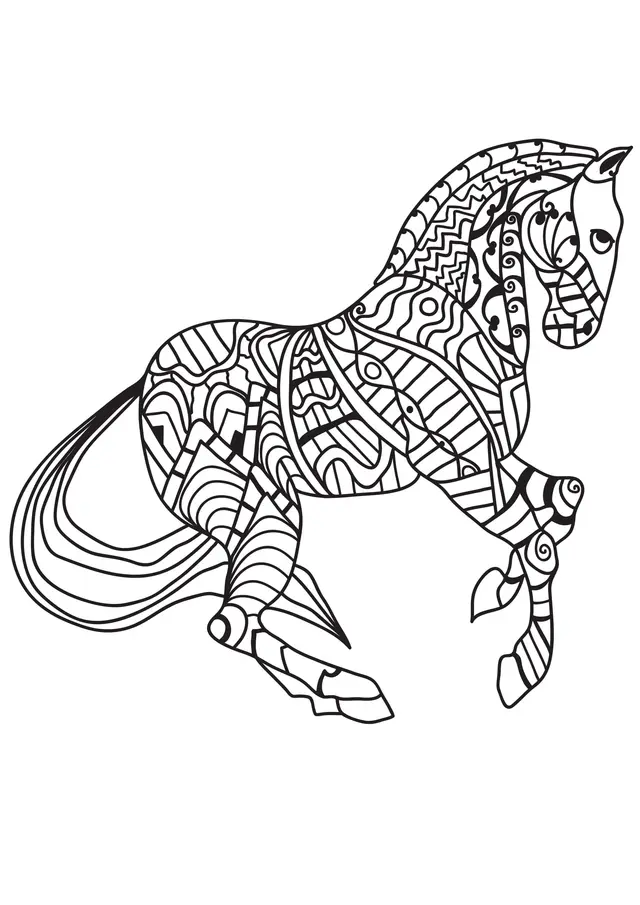 Coloriage Cheval fougueux en galop pour adulte - Adulte cheval à imprimer