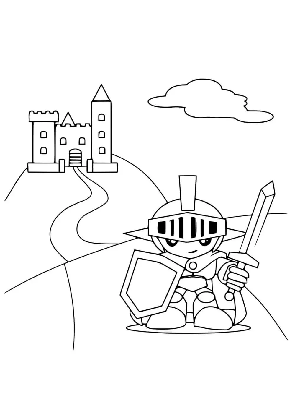 Coloriage Chevalier Prêt Pour Defendre Le Château - Chevalier à imprimer