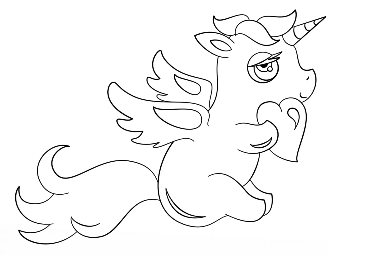 Chibi Unicorn With Heart coloring page to print