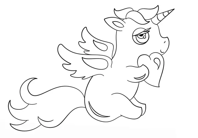 Coloriage Chibi Licorne With Heart - Licorne à imprimer