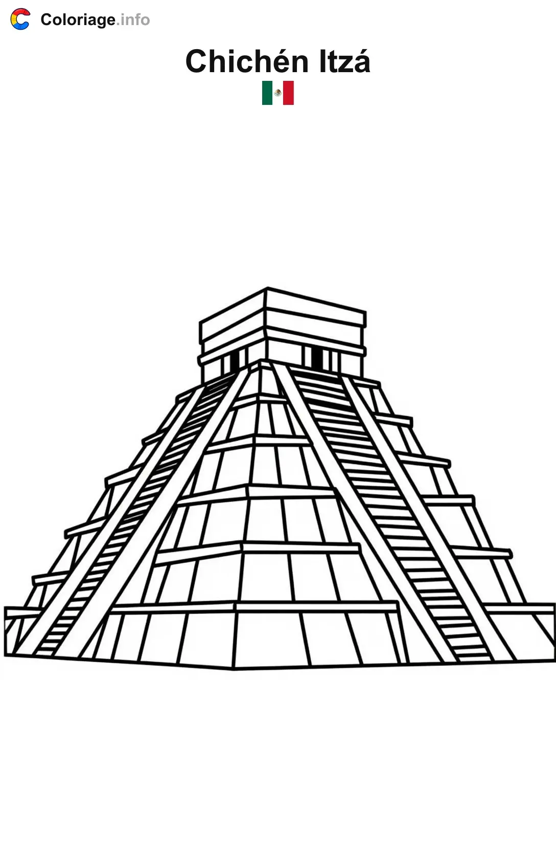 Coloriage Chichén Itzá Mexique - Monuments à imprimer