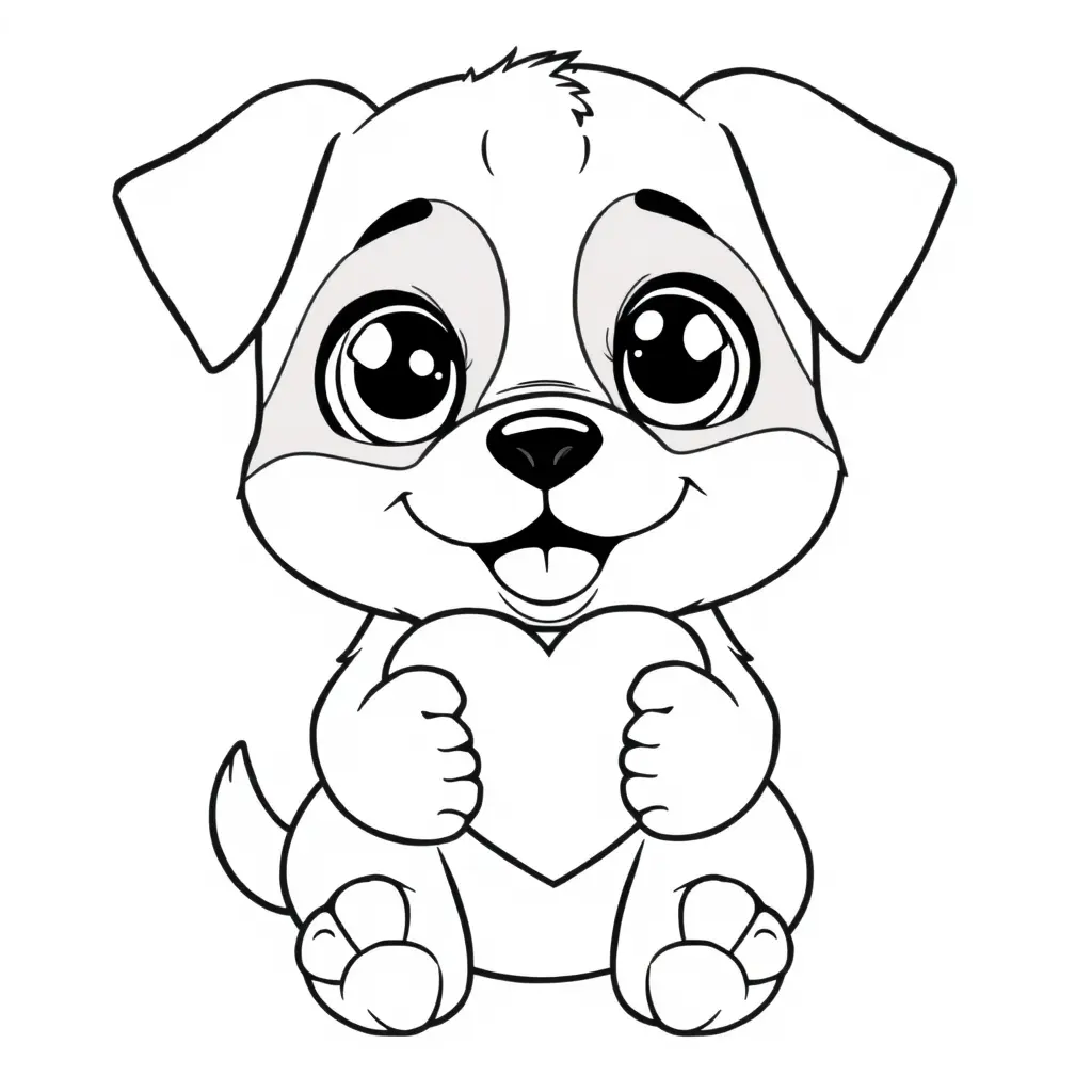 Coloriage Chiot affectueux avec grand cœur rose - Chien mignon à imprimer