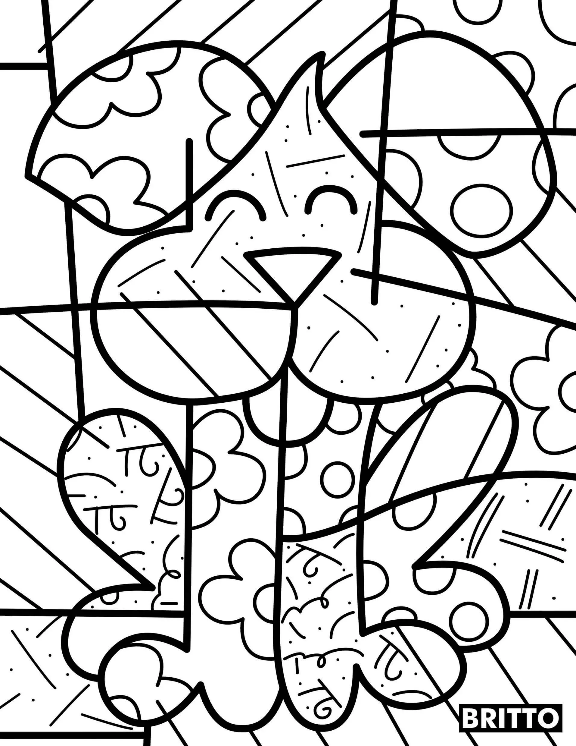 Coloriage Chien Avec Motifs Par Britto - Romero britto à imprimer