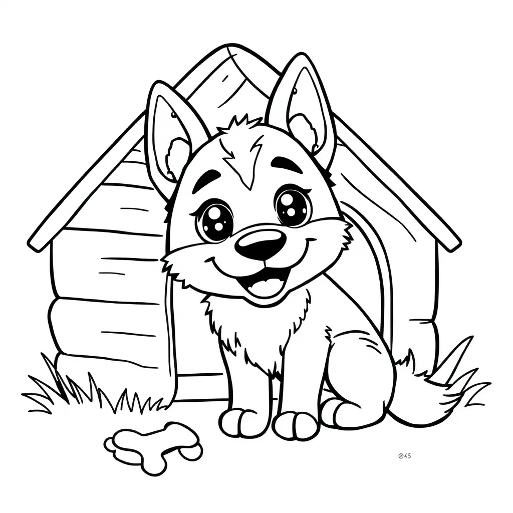Coloriage Berger allemand joueur en style kawaii - Chien mignon à imprimer