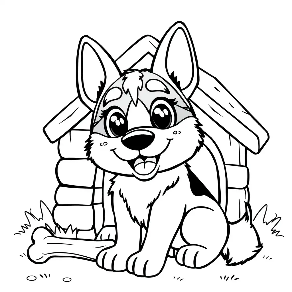 Coloriage Berger allemand kawaii aux yeux doux - Chien mignon à imprimer