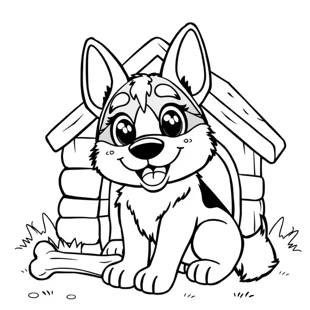 Coloriage Berger allemand kawaii aux yeux doux - Chien mignon à imprimer