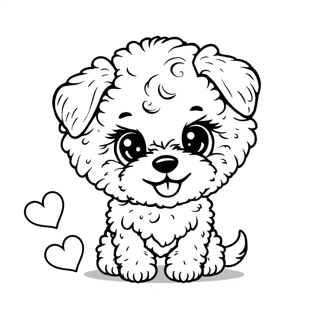 Coloriage Bichon Frisé aux yeux tendres - Chien mignon à imprimer