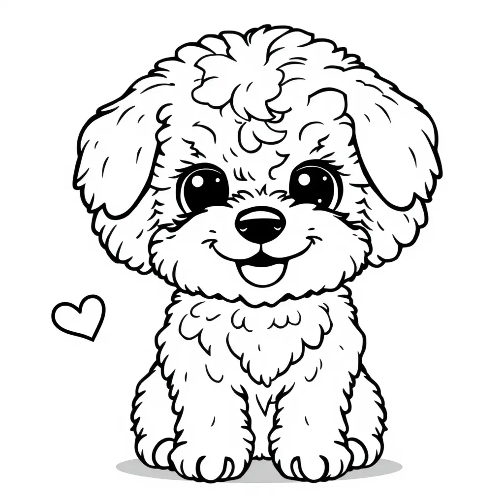 Coloriage Petit Bichon Frisé assis gentiment - Chien mignon à imprimer