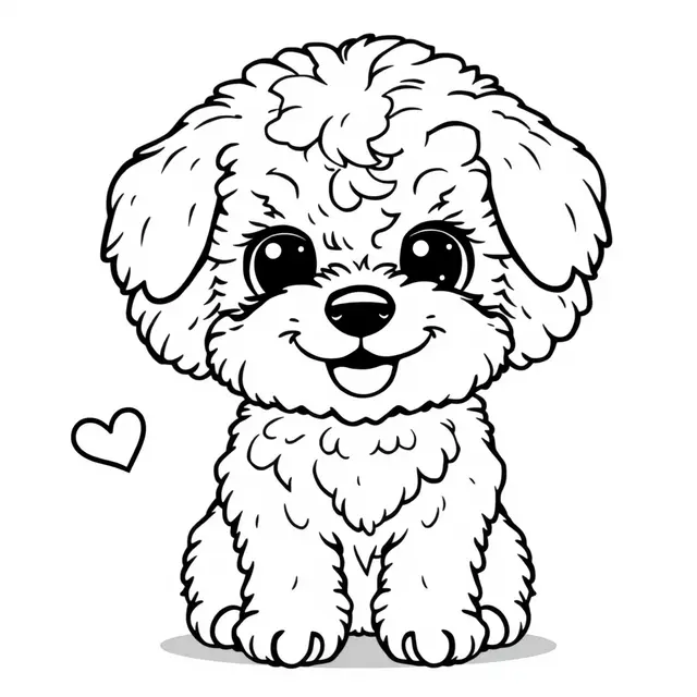 Coloriage Petit Bichon Frisé assis gentiment - Chien mignon à imprimer
