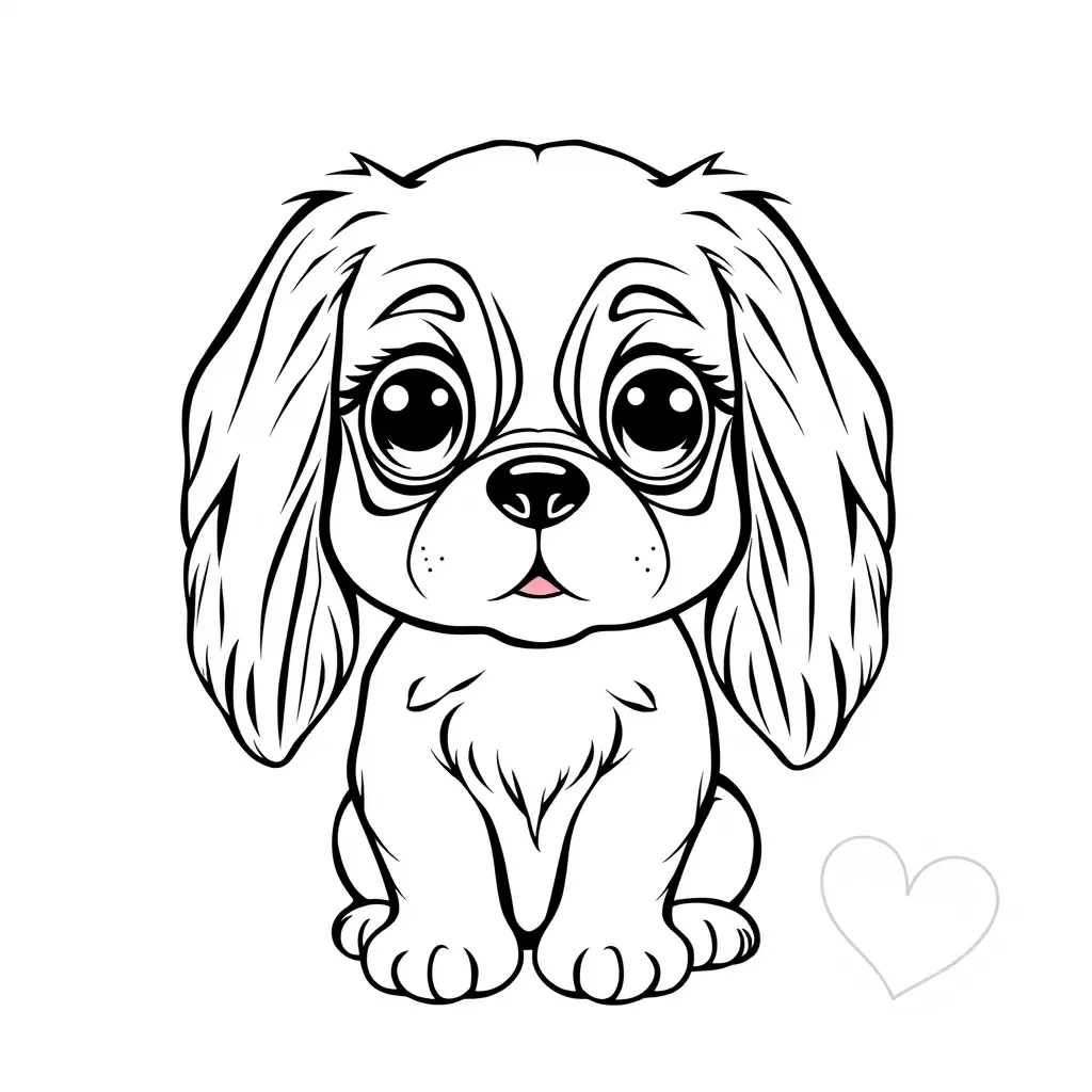 Coloriage Chiot Cavalier King Charles aux yeux doux - Chien mignon à imprimer