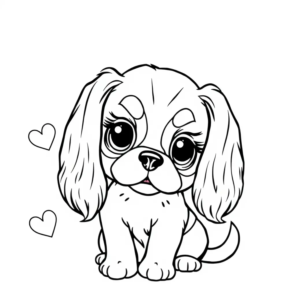 Coloriage Jeune Cavalier King Charles couché - Chien mignon à imprimer