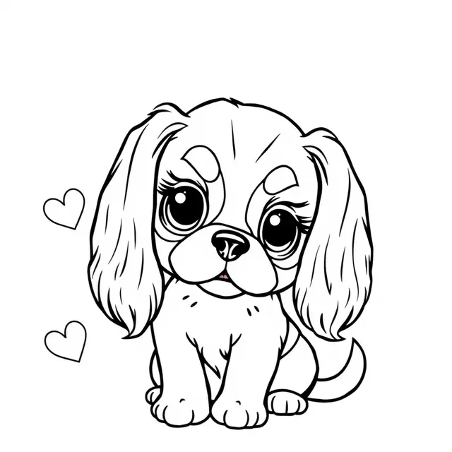 Coloriage Jeune Cavalier King Charles couché - Chien mignon à imprimer
