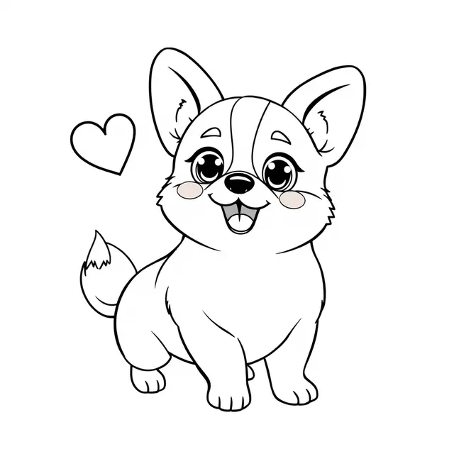 Coloriage Chiot Corgi au sourire adorable - Chien mignon à imprimer