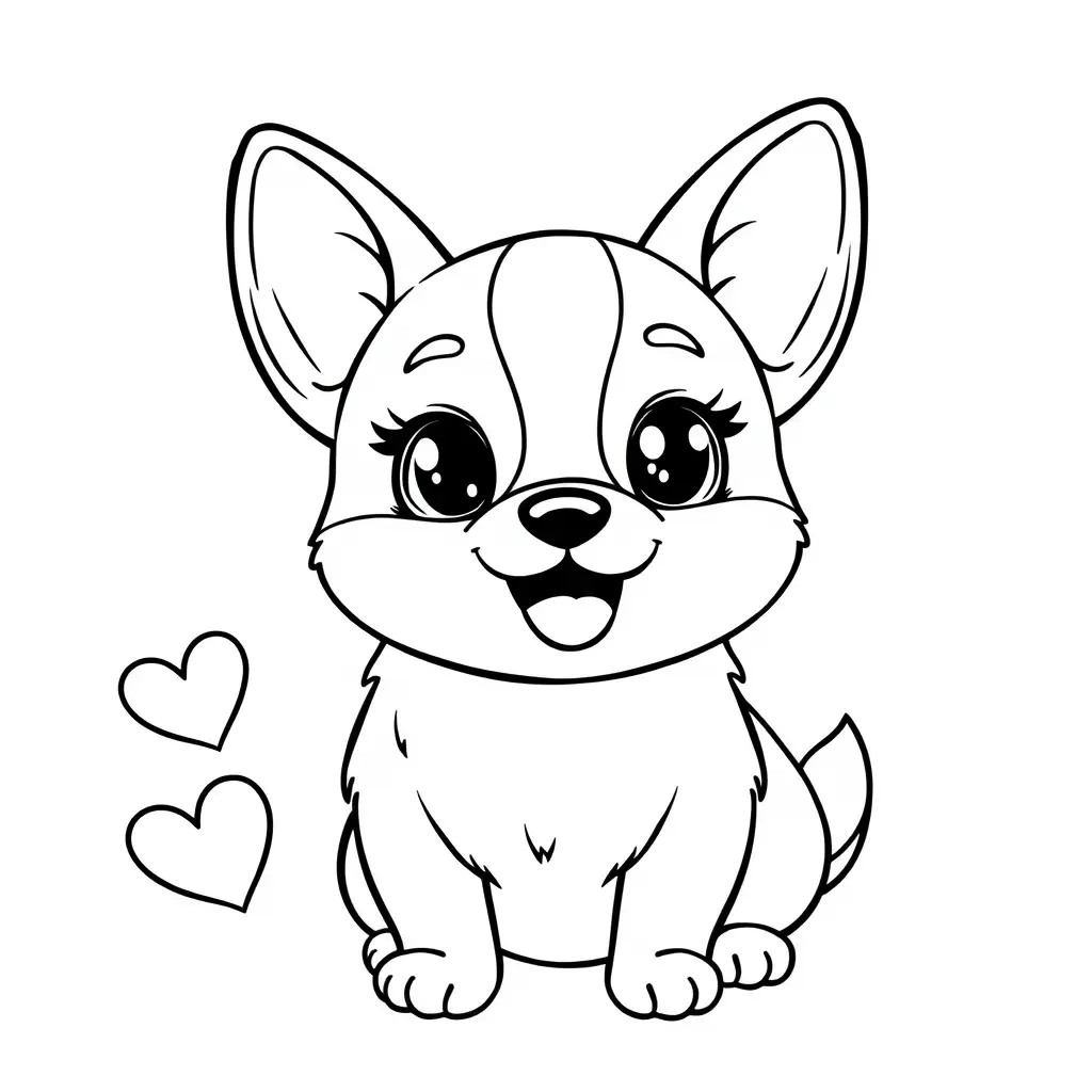 Coloriage Corgi espiègle aux grandes oreilles - Chien mignon à imprimer