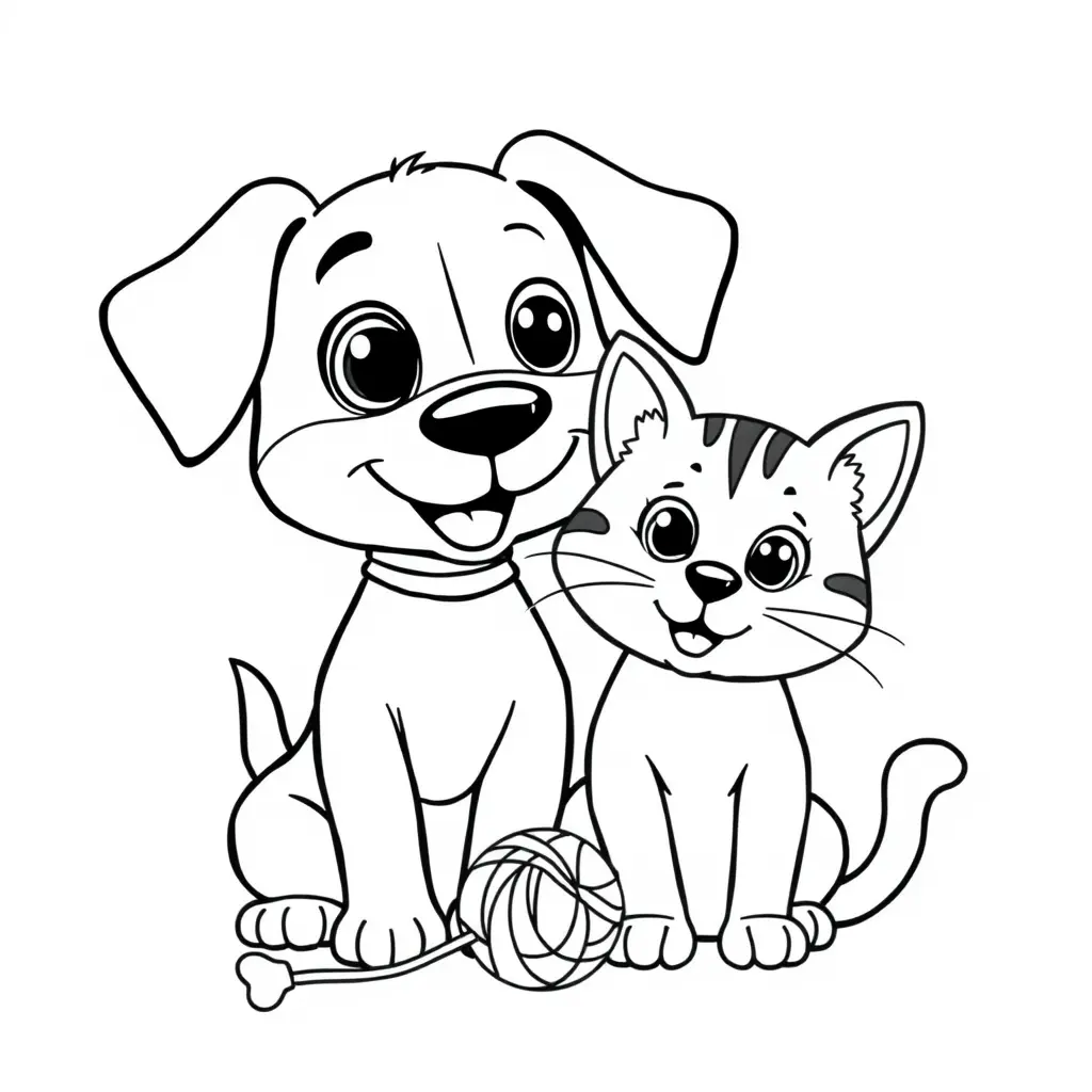 Coloriage Chien Et Chat Jouent Avec Peluche - Chien et chat à imprimer