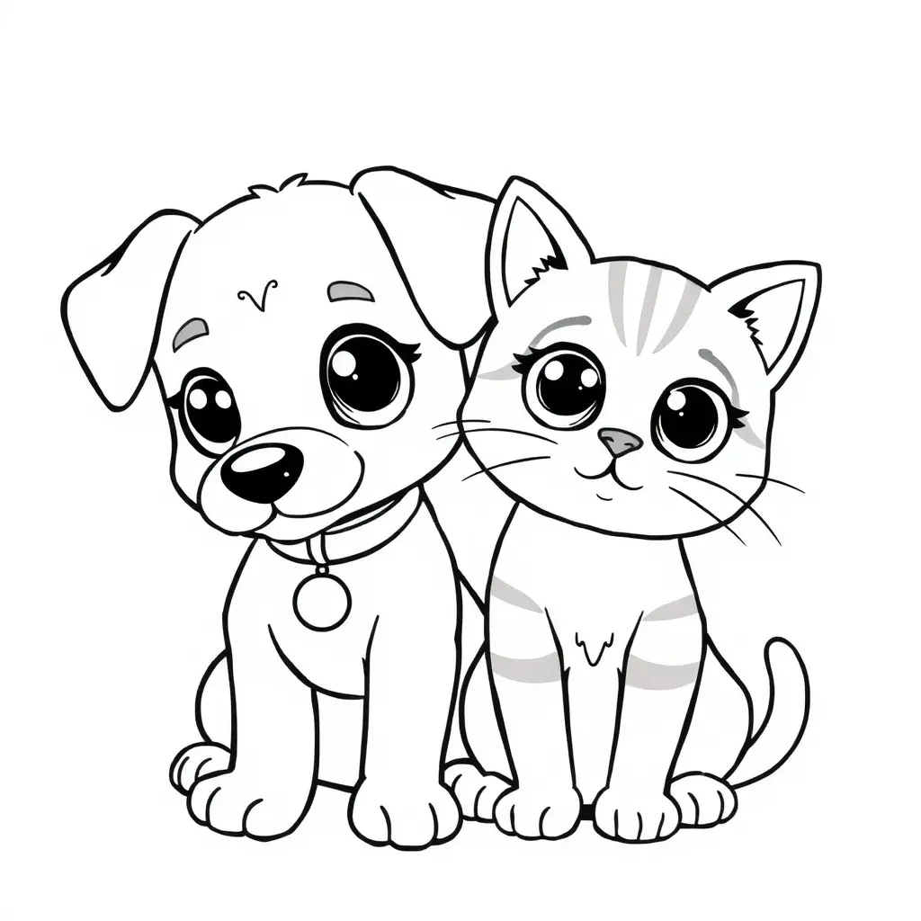 Coloriage Chien Et Chat Mignons Regard Tendre - Chien mignon à imprimer