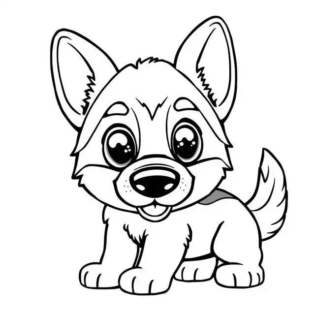 Attentive Sitting German Shepherd coloring page to print