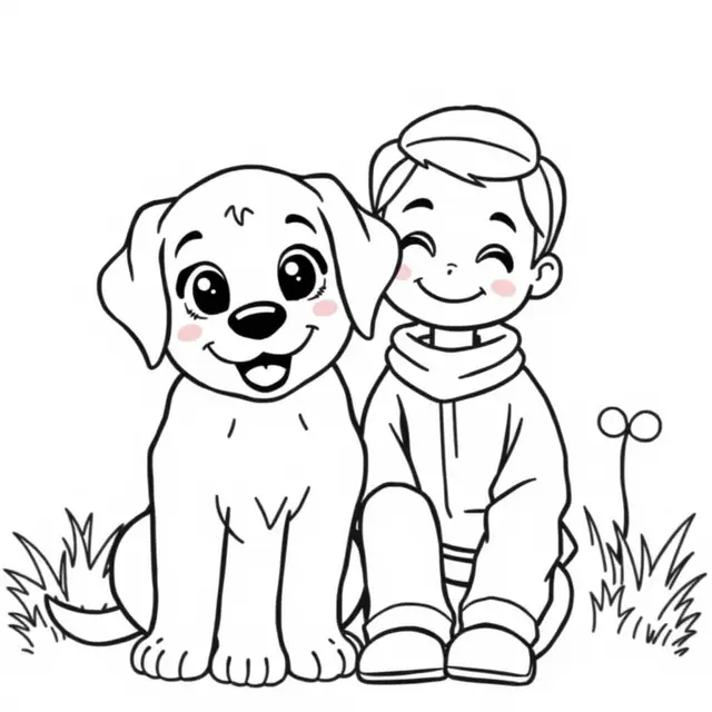 Labrador Playing with Its Owner coloring page to print