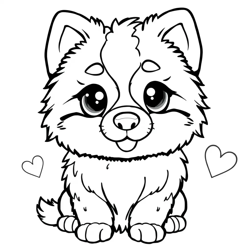 Coloriage Chiot Berger Australien style manga sourieur - Chien kawaii à imprimer