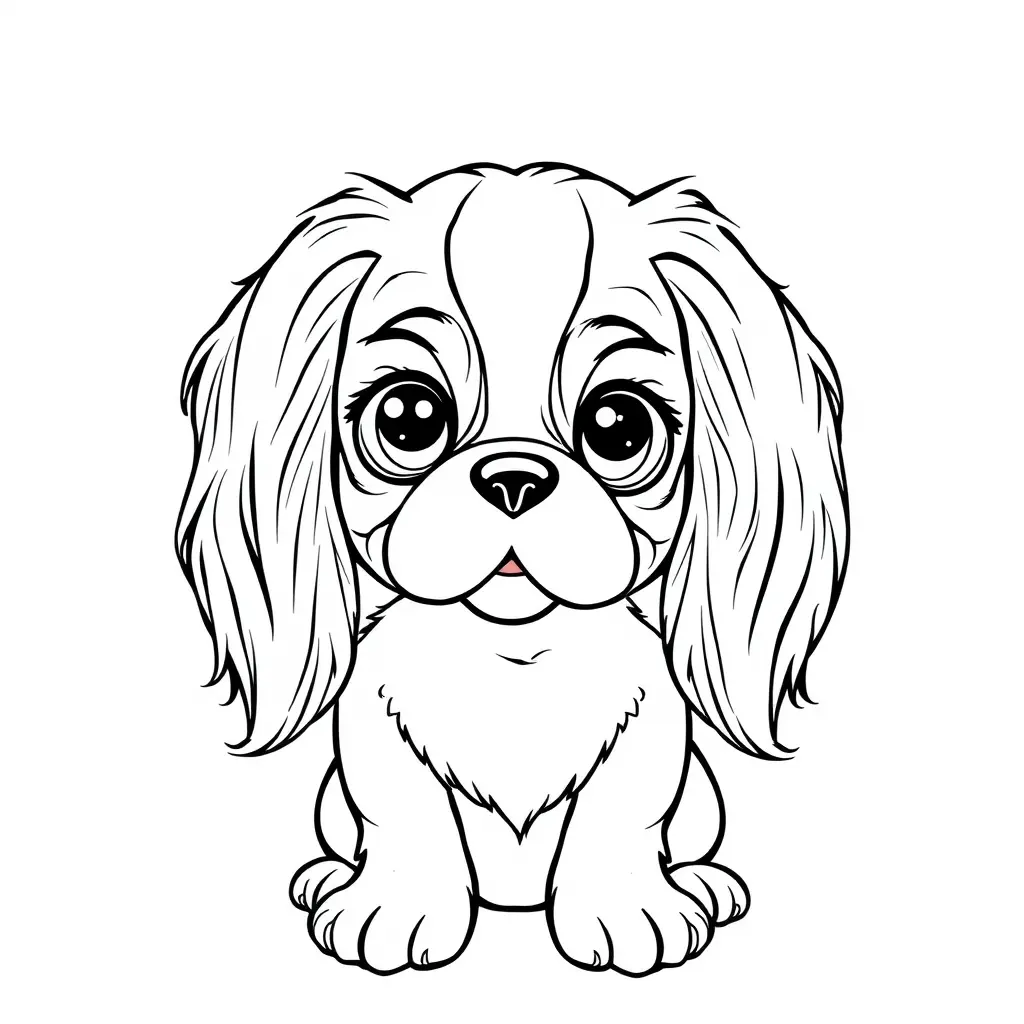 Coloriage Cavalier King Charles kawaii souriant - Chien kawaii à imprimer