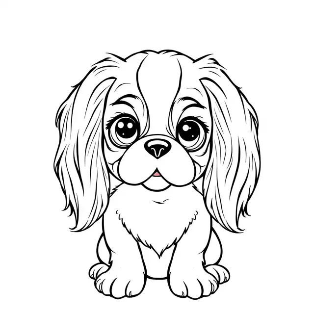 Dibujo de Cavalier King Charles kawaii souriant para colorear