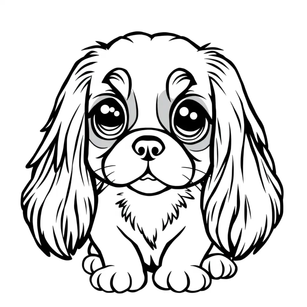 Coloriage Cavalier King Charles kawaii avec cœurs - Chien kawaii à imprimer