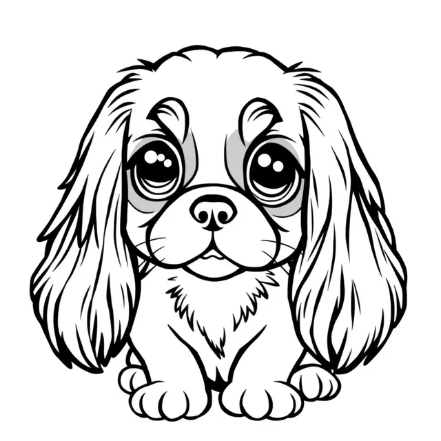 Dibujo de Cavalier King Charles kawaii con corazones para colorear