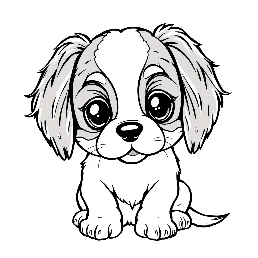 Coloriage Chaton Kawaii Cavalier King Charles mignon - Chien kawaii à imprimer