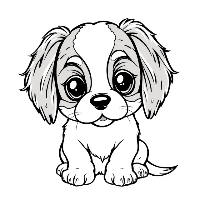 Dibujo de Gatito kawaii y Cavalier King Charles mignon para colorear