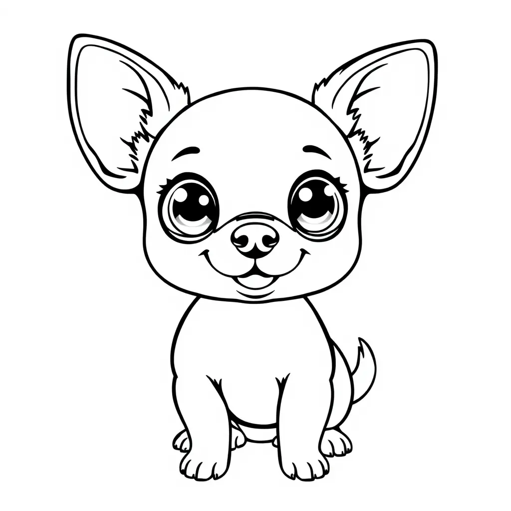 Coloriage Chihuahua Kawaii aux yeux expressifs - Chien kawaii à imprimer