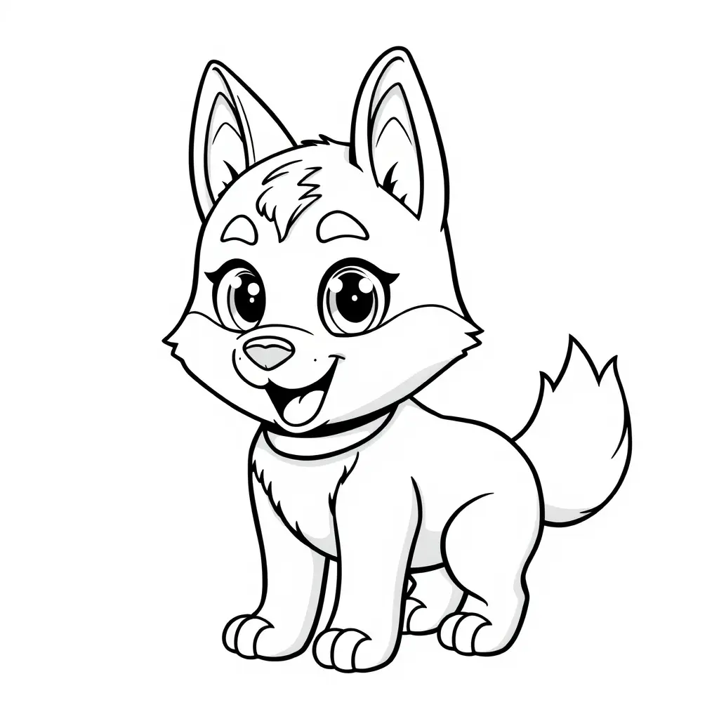 Coloriage Husky mignon aux grands yeux - Chien kawaii à imprimer