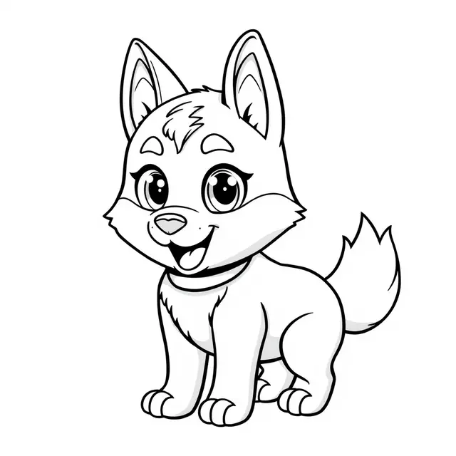 Dibujo de Husky kawaii de ojos grandes para colorear