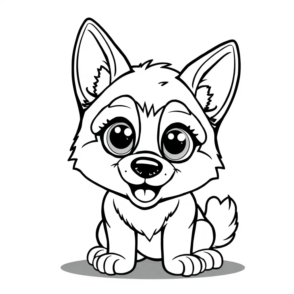 Coloriage Petit husky kawaii joueur - Chien kawaii à imprimer