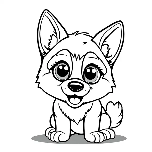 Dibujo de Pequeño husky kawaii juguetón para colorear
