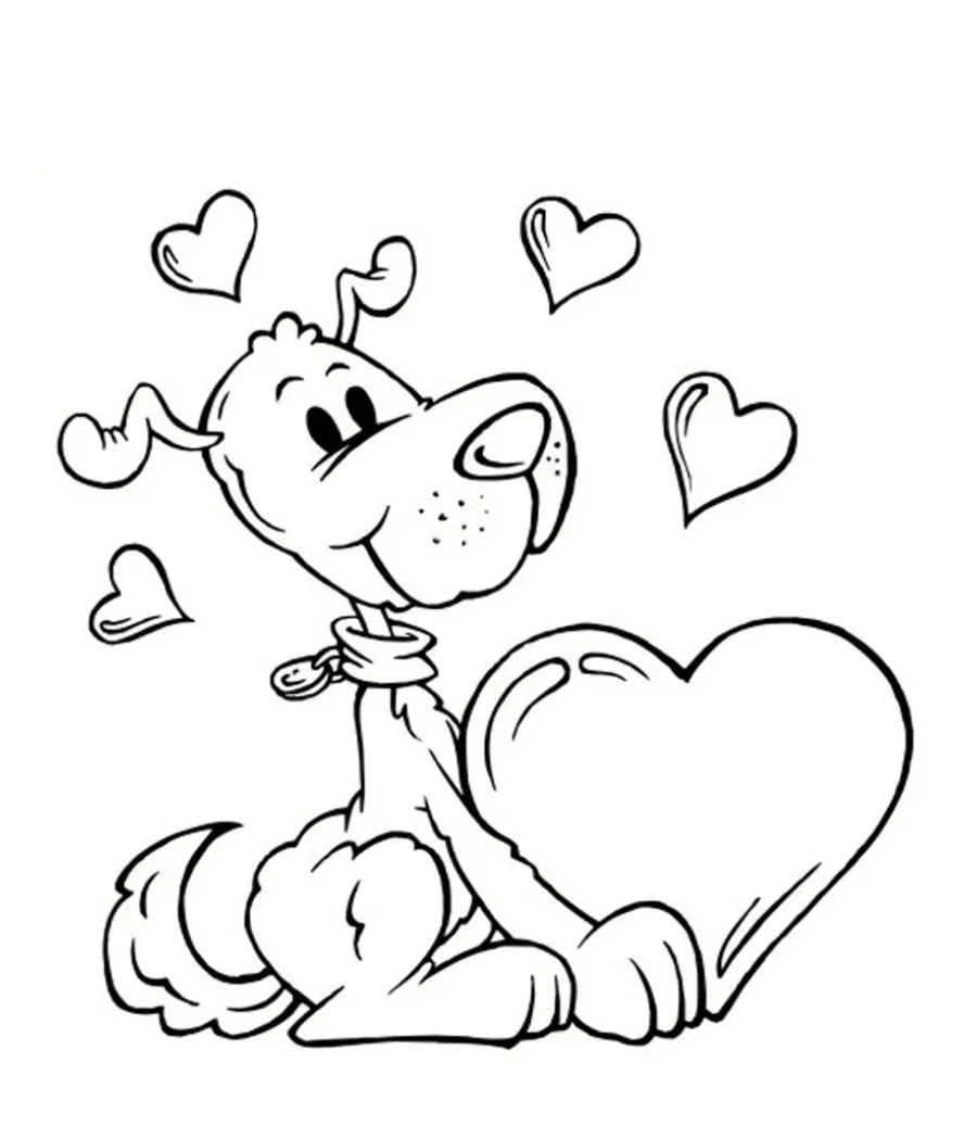 Coloriage Chien Saint Valentin - Saint-Valentin à imprimer