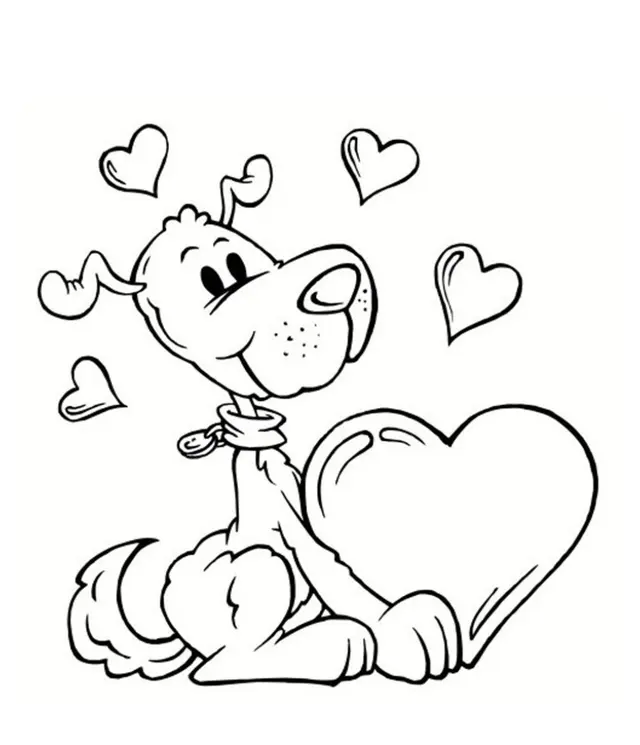 Coloriage Chien Saint Valentin - Saint-Valentin à imprimer
