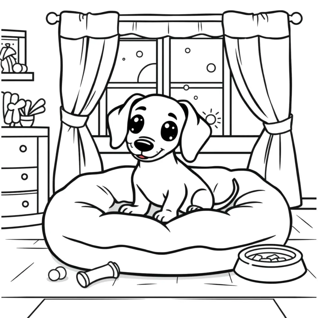 Coloriage Teckel espiègle couché avec ses grandes oreilles - Chien mignon à imprimer