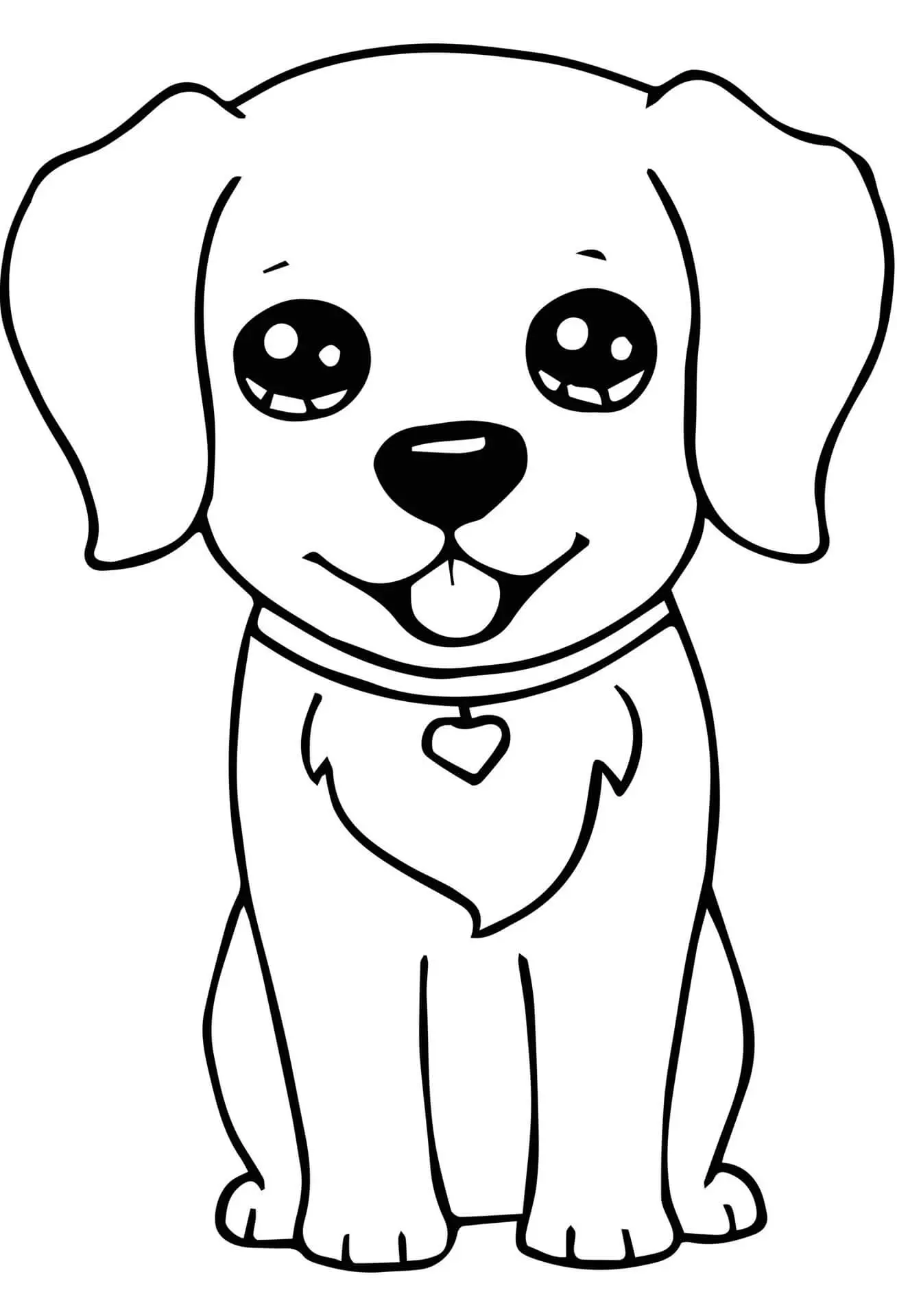 Coloriage Chien Trop Mignon Kawaii Cœur - Chien à imprimer