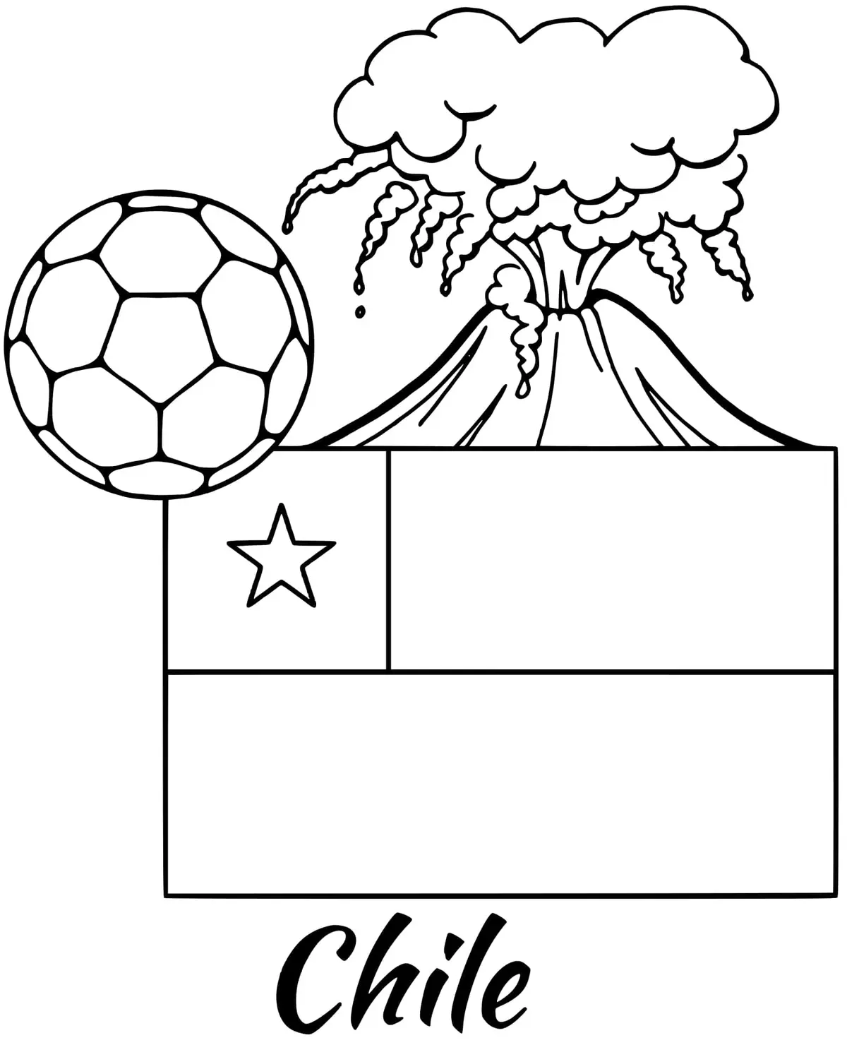 Dibujo de Bandera de Chile con Volcán para colorear
