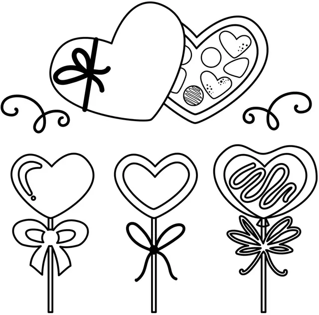Coloriage Chocolats Bonbon - Saint-Valentin à imprimer