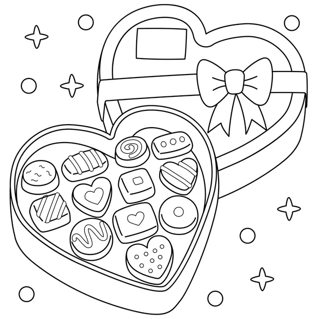 Coloriage Chocolats Cœur Pour Février - Février à imprimer